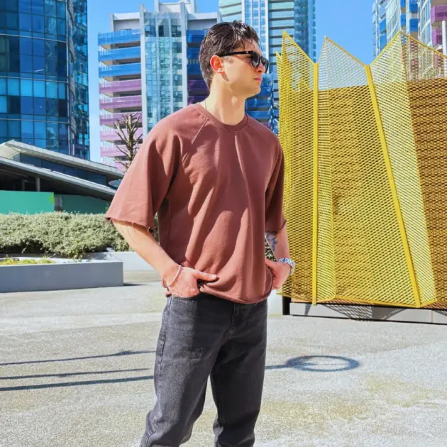 Kahverengi - Raw-Cut Oversize T-shirt - QA-014